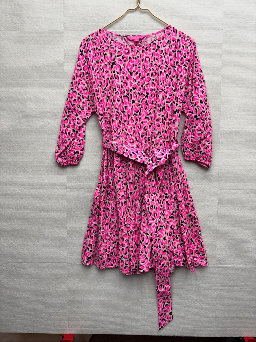 Lilly Pulitzer | XS Hot Pink Leopard Print Belted Dress